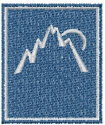 Minimalistic mountain silhouette in white against a blue background, featuring clean lines for a modern decor.