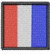 Standard national flag patch featuring vibrant red, white, and blue stripes outlined in black.
