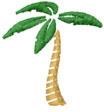 Stylized palm tree with vibrant green leaves and a light brown trunk, featuring a playful minimalist design.