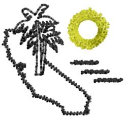 Minimalistic palm tree design with playful black outline, bright yellow sun, and soft waves—perfect for summer decor.
