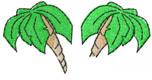 Applique palm trees with vibrant green leaves and slender brown trunks, cartoonish style for summer vibes.