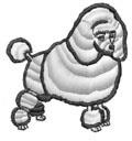 Playful poodle in applique style with fluffy coat, puffy tail, and bold black outline, ideal for textile projects.