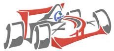 Dynamic race car silhouette in red and gray, with motion lines adding energy for a sporty design.