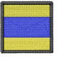 Rectangular patch showcasing a bold yellow background, horizontal blue stripe, and a thin black border.