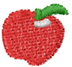 Colorful Applique red apple with green leaf and white highlight, perfect for summer kitchen decor.