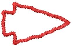 Playful red arrow shape with a pointed tip and fluffy stitched outline, perfect for whimsy embroidery projects.