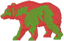 Stylized red bear silhouette with vibrant green details, ideal for embroidery on clothing and decor.