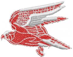 Stylized red bird in flight with white wings, showcasing bold colors and dynamic movement. Perfect for applique design.