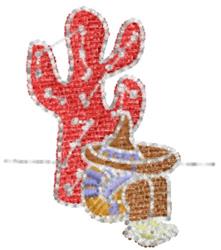 Playful red cactus with a brown pot and colorful soil, perfect for lively home decor.