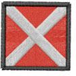 Bold red patch featuring a prominent white cross and thin black border, perfect for military or casual styles.