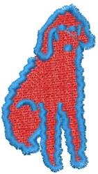 Playful silhouette of a sitting red dog with a blue outline, suitable for vibrant machine embroidery.