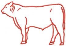 Redwork cow outline in simple line art featuring a minimalist design in red thread.