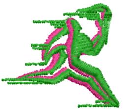 Dynamic runner in vibrant green and pink tones, showcasing energetic motion with bold lines.