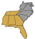 Simple map of the southeastern United States with Florida in yellow and gray states, ideal for regional Applique projects.