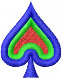 Bold, colorful spade symbol with a blue outline, green layer, and red center. Ideal for machine embroidery.