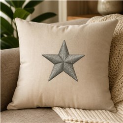 Neutral modern pillow featuring a plush texture with a prominent star motif in metallic finish.