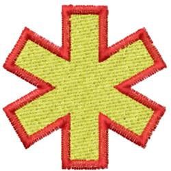 Bold star shape featuring a yellow center and a bright red border in a simple, geometric design.