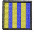 Striped patch with alternating blue and yellow vertical stripes, featuring a black border in flat design.