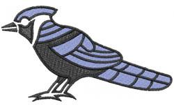 Stylized bird with blue and black stripes, featuring smooth lines in a modern design suitable for sewing.