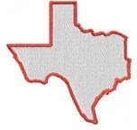 Texas state outline in clean design with red border and white interior, ideal for a minimalist look.