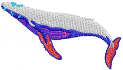 Vibrant whale in flowing lines, featuring white, blue, purple, and orange, in a whimsical style.