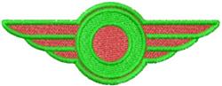 Bold wings emblem with vibrant green and red stripes, featuring a circular center. Ideal for impactful machine embroidery.