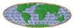 World map design featuring vibrant green continents, blue oceans, and a textured border, suitable for machine embroidery.