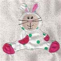 Applique rabbit with a light brown face and pink ears in a polka dot outfit, perfect for Easter celebrations.