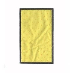 Applique embroidered rectangular patch with a yellow background, polka dots, and a black border for a modern look.