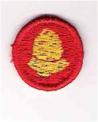 Bright red circular patch featuring a yellow bell silhouette in the center. Simple and cheerful design.