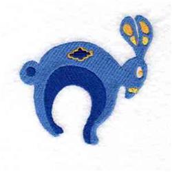 Stylized blue rabbit with yellow accents, featuring a playful design perfect for Easter decorations.