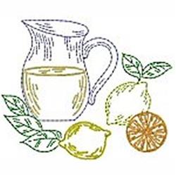 Bluework Lemonade - 4x4 leaf redwork machine embroidery design for kitchen tea towels