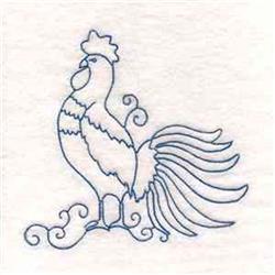 Bluework Rooster - 4x4 bird redwork machine embroidery design for kitchen tea towels