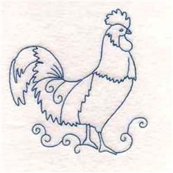 Bluework Rooster - 4x4 bird redwork machine embroidery design for kitchen tea towels