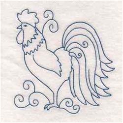 Bluework Rooster - 4x4 bird redwork machine embroidery design for kitchen aprons