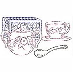 quick stitch set redwork machine embroidery pattern - Bluework Tea Set for decorative tea towels