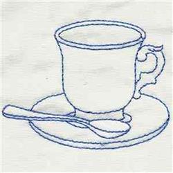 Bluework Teacup - 4x4 teacup redwork machine embroidery design for Table Settings