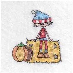 pumpkin beginner-friendly machine embroidery - Boy On Haystack for decorative pillow covers
