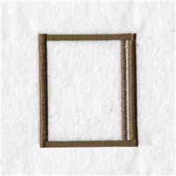 Minimalistic rectangular frame in brown thread, featuring a simple outline on light fabric.