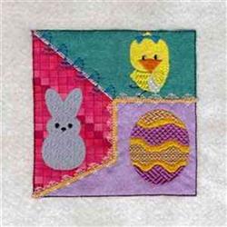 Playful bunny and chick atop colorful backgrounds with vibrant pink, green, and yellow elements for Easter.