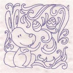 Playful bunny with decorative swirls and Easter eggs, showcasing whimsical charm for festive quilting.