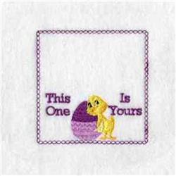 Playful yellow chick next to a vibrant purple Easter egg with bold 'This One Is Yours' text, perfect for Easter.