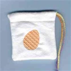 Embroidered pouch featuring a peach egg design, colorful string accents, perfect for Easter festivities.