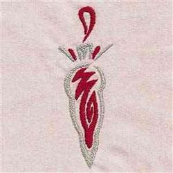 Modern flame-shaped design with swirling red and gray details on a light background, suitable for various decor.
