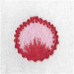 FSL circular embroidery patch with a scalloped edge, featuring a vibrant red and pink gradient and soft texture.