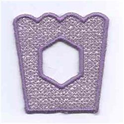 FSL decorative patch in playful purple with a hexagonal cutout and textured background, featuring whimsical scalloped edges.