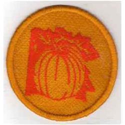 FSL pumpkin patch with a vibrant red pumpkin on a bright orange background in a circular shape, perfect for autumn.