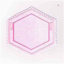 Hexagonal frame with pink stripes and a zigzag border, showcasing a minimalist geometric design.