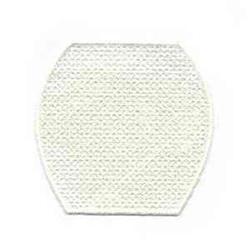 Hexagonal embroidery patch in white fabric with a textured surface, showcasing a simple, minimalistic design for quilting.