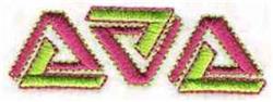 Geometric design with three interlocking triangles in vibrant pink and green, outlined for depth, perfect for modern decor.